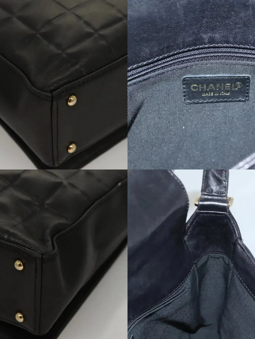CHANEL Choco Bar line Shoulder Bag Lamb Skin Black CC Auth mr1233